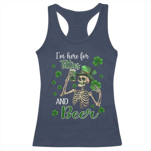 Funny St Patricks Day Drinking Racerback Tank Top I'm Here For Titties And Beer TS02 Navy Print Your Wear