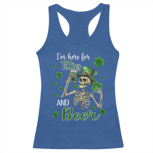 Funny St Patricks Day Drinking Racerback Tank Top I'm Here For Titties And Beer TS02 Royal Blue Print Your Wear