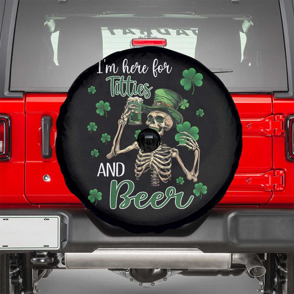 Funny St Patricks Day Drinking Spare Tire Cover I'm Here For Titties And Beer TS02 Black Print Your Wear