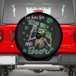 Funny St Patricks Day Drinking Spare Tire Cover I'm Here For Titties And Beer TS02 Black Print Your Wear