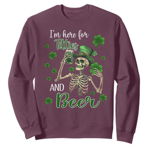 Funny St. Patricks Day Drinking Sweatshirt I'm Here For Titties And Beer TS02 Maroon Printyourwear