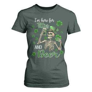 Funny St Patricks Day Drinking T Shirt For Women I'm Here For Titties And Beer TS02 Dark Forest Green Print Your Wear