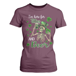 Funny St Patricks Day Drinking T Shirt For Women I'm Here For Titties And Beer TS02 Maroon Print Your Wear