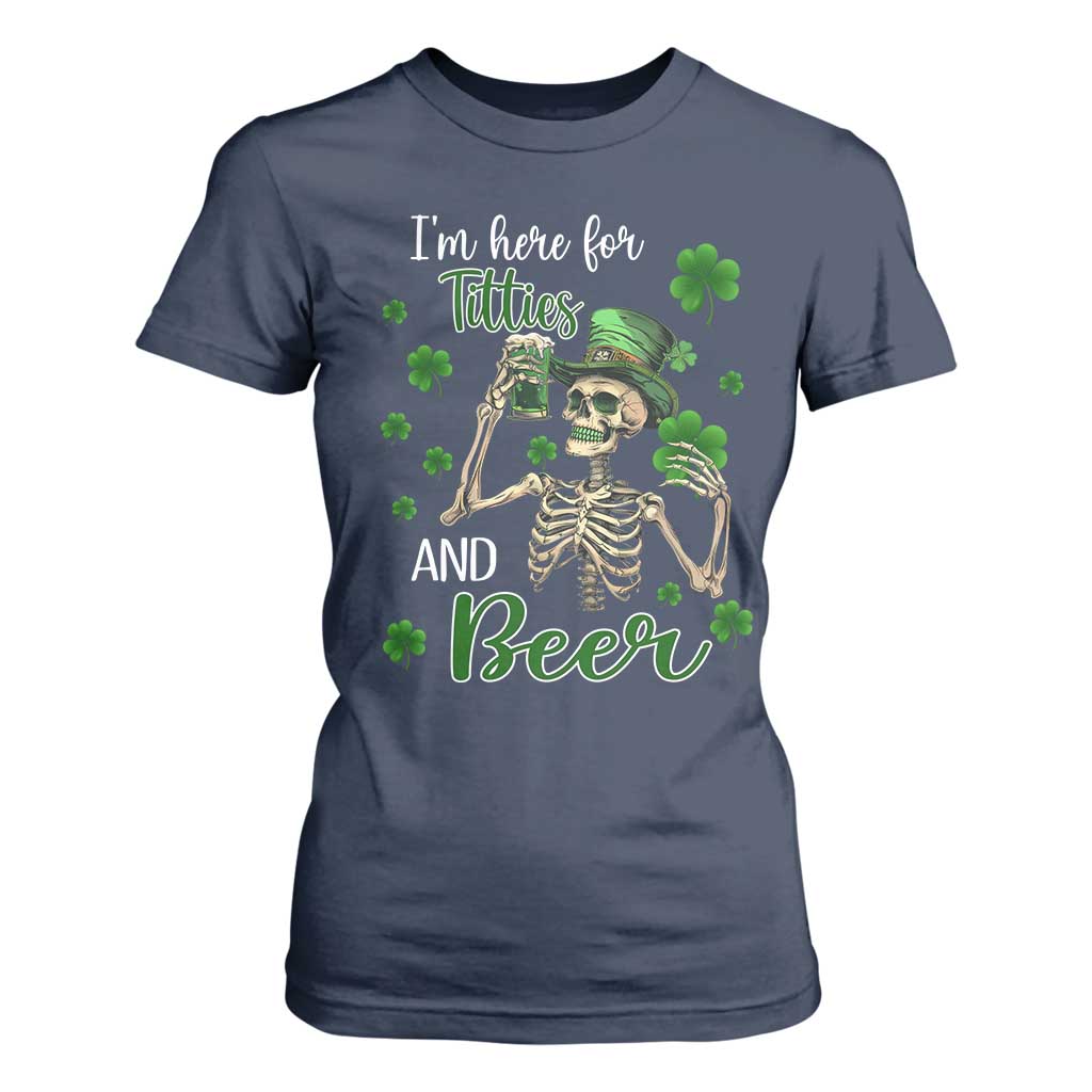 Funny St Patricks Day Drinking T Shirt For Women I'm Here For Titties And Beer TS02 Navy Print Your Wear