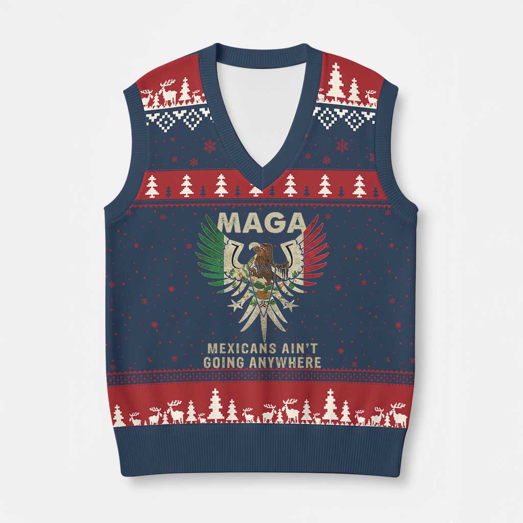 Mexicans Ain't Going Anywhere V-Neck Knit Sweater Vest Eagle Mexico Flag Retro Vintage TS02 Navy Red Print Your Wear