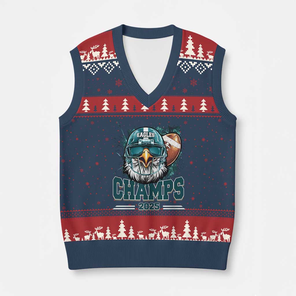Celebrated Eagles V-Neck Knit Sweater Vest Championship 2025 Retro TS02 Navy Red Print Your Wear