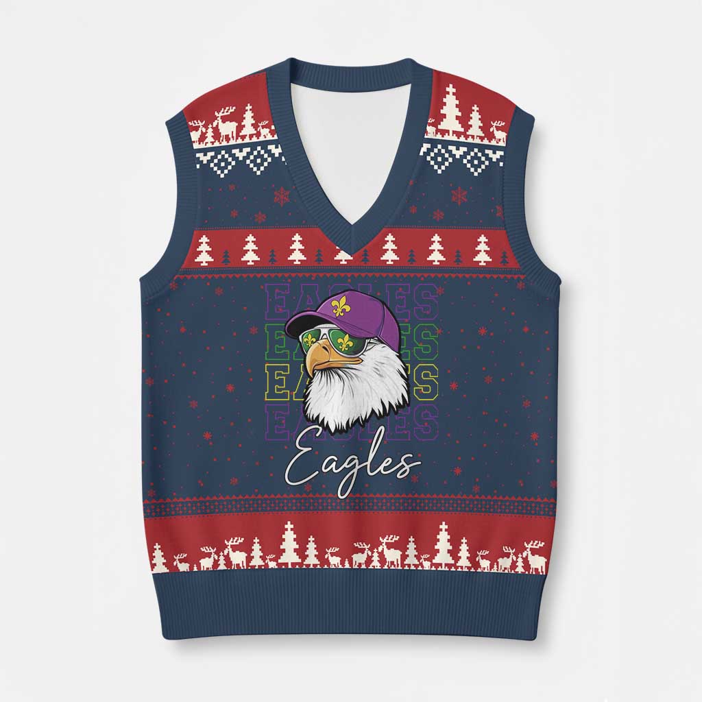 Mardi Gras Eagles V-Neck Knit Sweater Vest 2025 Champs NOLA Louisiana TS02 Navy Red Print Your Wear