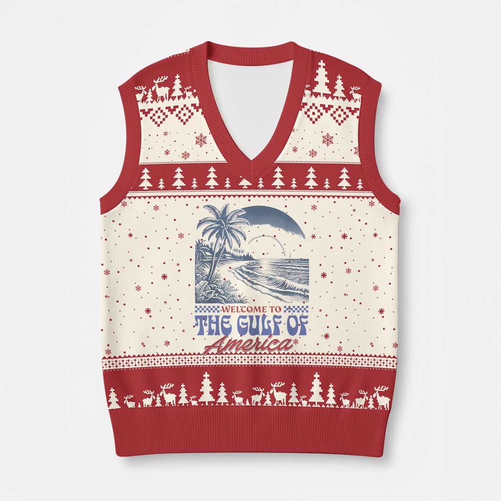 Welcome To America's Gulf V-Neck Knit Sweater Vest Retro Vintage Beach TS02 Beige Red Print Your Wear