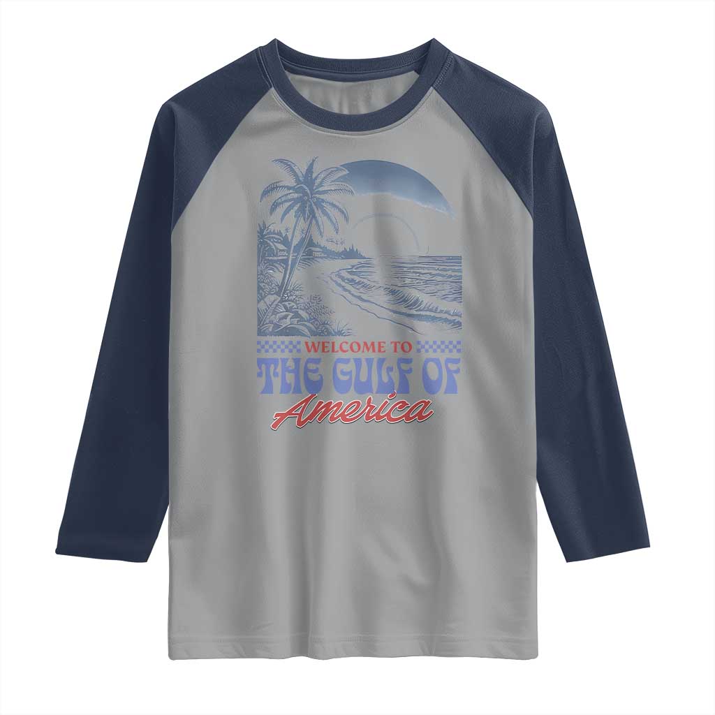 Welcome To America's Gulf Raglan Shirt Retro Vintage Beach TS02 Sport Gray Navy Print Your Wear