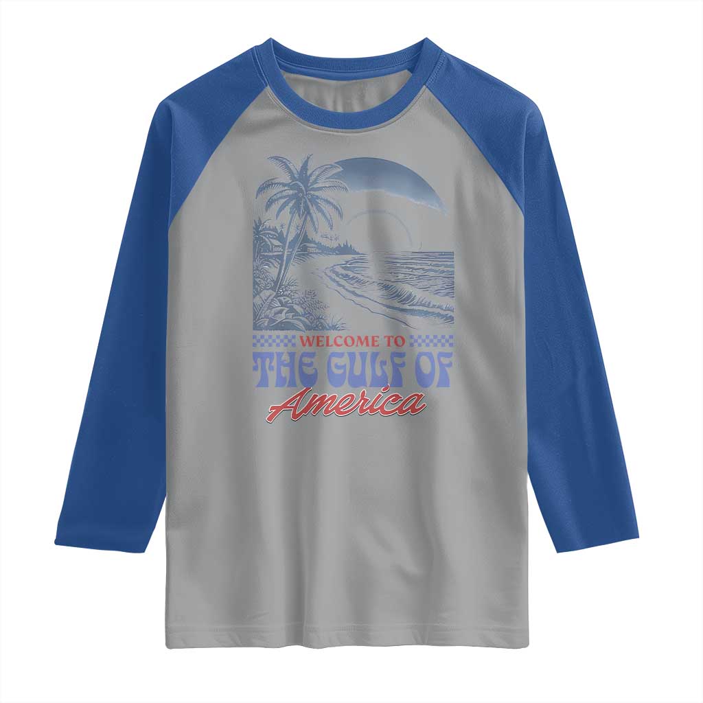 Welcome To America's Gulf Raglan Shirt Retro Vintage Beach TS02 Sport Gray Royal Print Your Wear