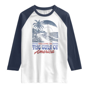 Welcome To America's Gulf Raglan Shirt Retro Vintage Beach TS02 White Navy Print Your Wear