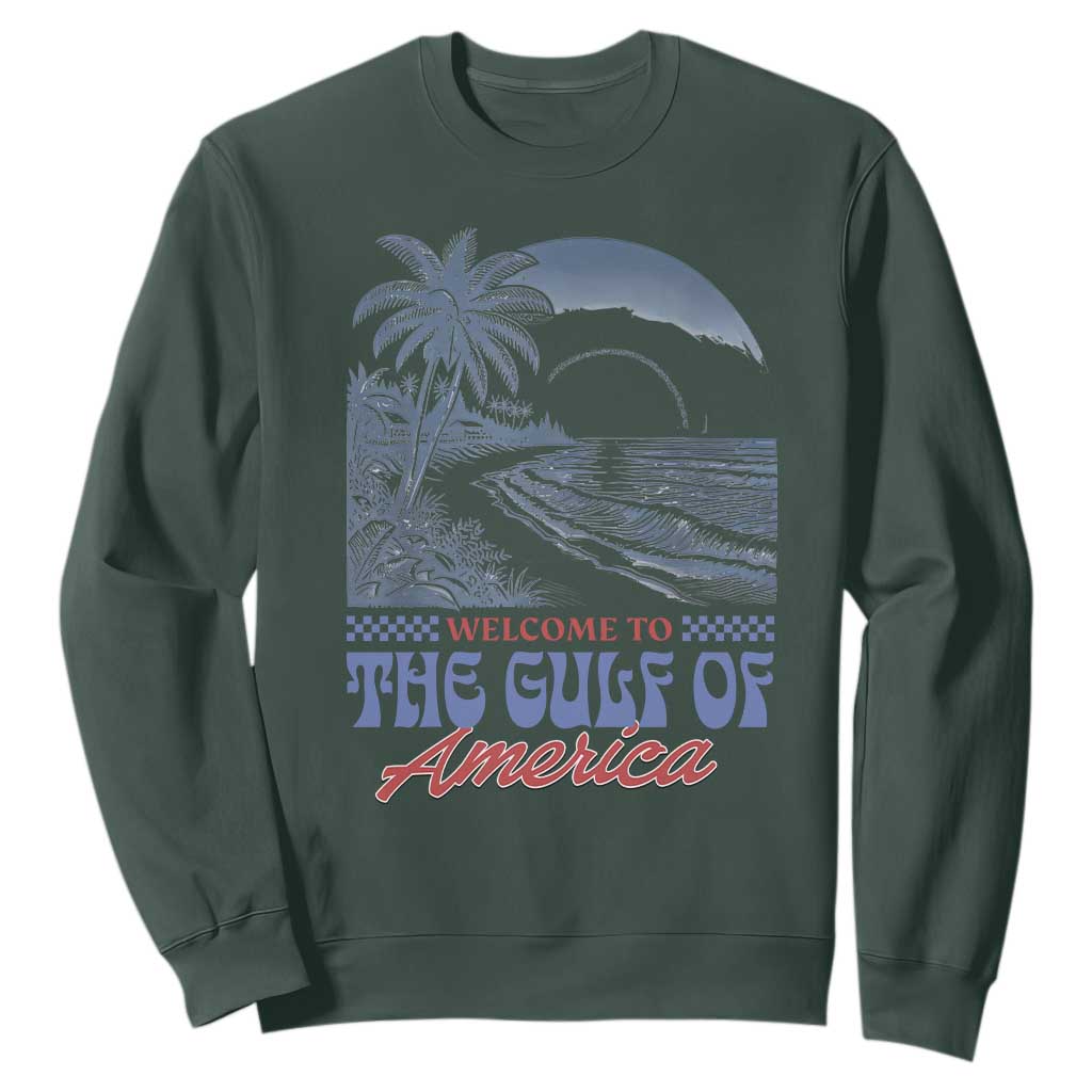 Welcome To America's Gulf Sweatshirt Retro Vintage Beach TS02 Dark Forest Green Print Your Wear