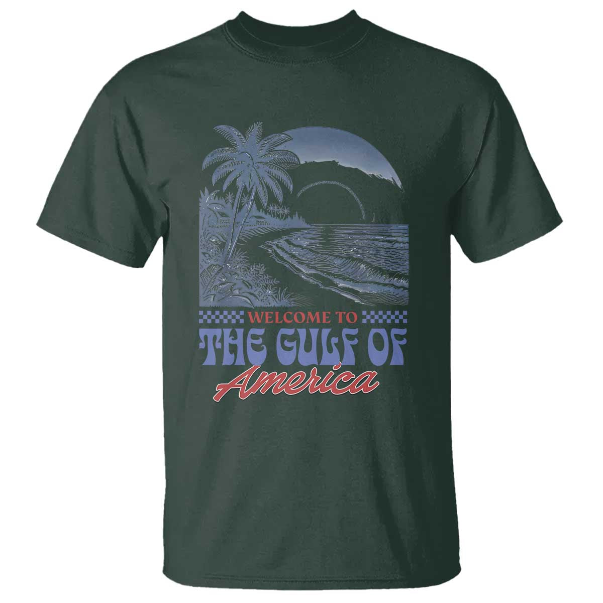 Welcome To America's Gulf T Shirt Retro Vintage Beach TS02 Dark Forest Green Print Your Wear
