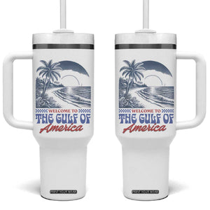 Welcome To America's Gulf Tumbler With Handle Retro Vintage Beach TS02 One Size: 40 oz White Print Your Wear