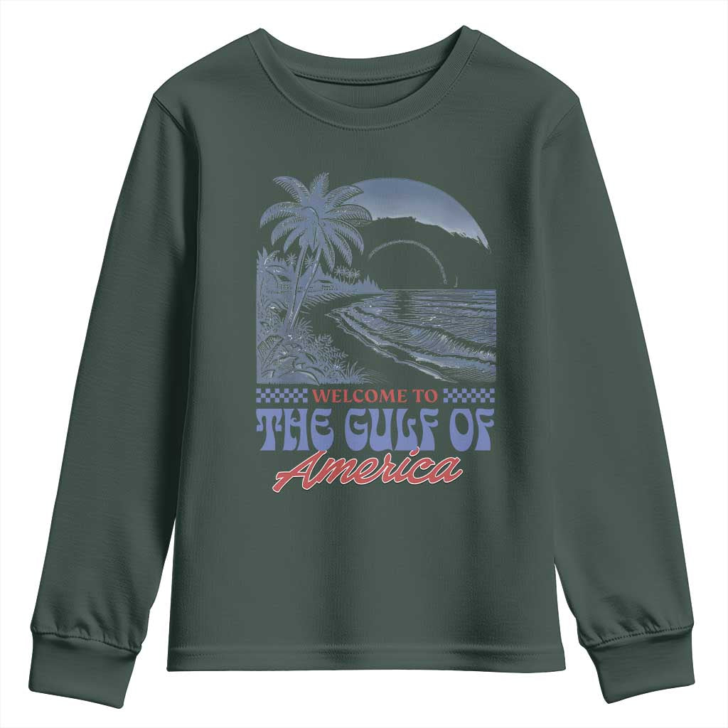 Welcome To America's Gulf Youth Sweatshirt Retro Vintage Beach TS02 Dark Forest Green Print Your Wear