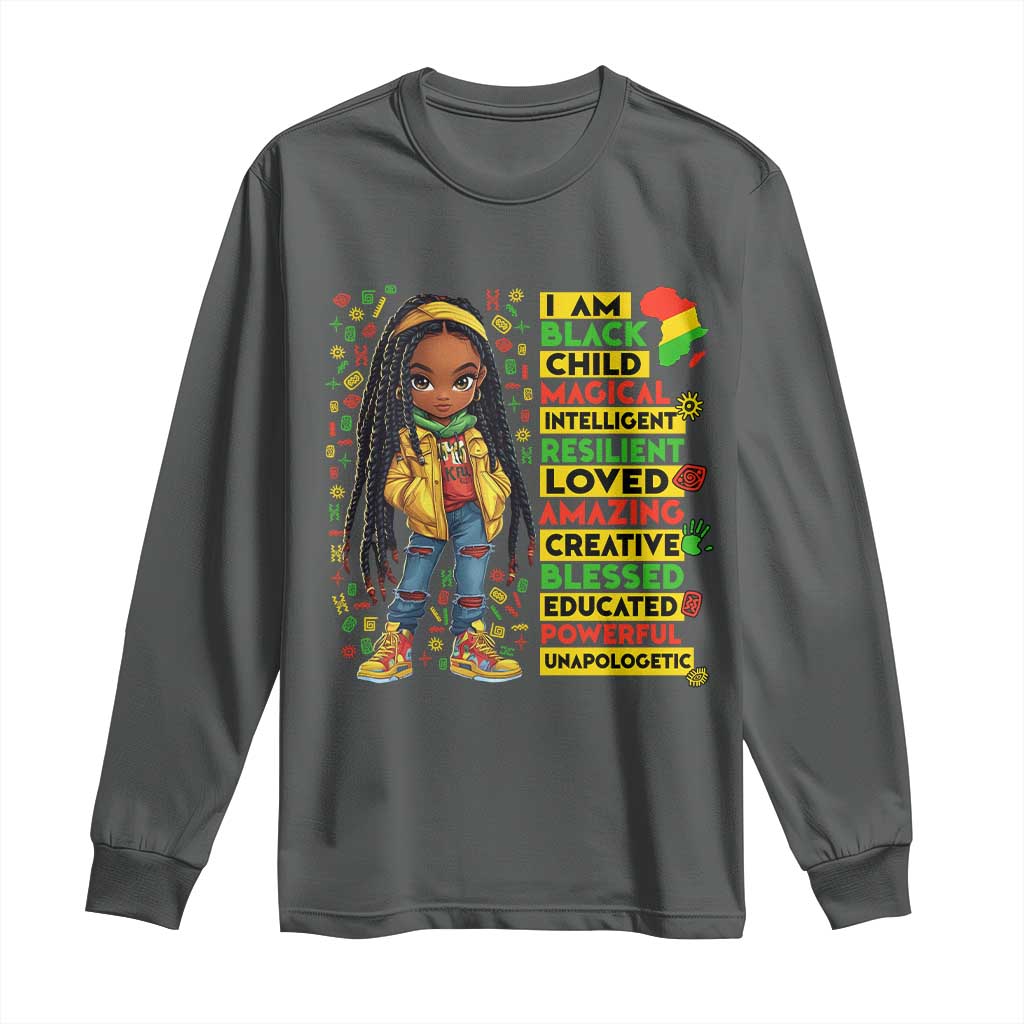 I Am Black Child Long Sleeve Shirt Locd Girl African American Pride Black History Month TS02 Dark Heather Print Your Wear