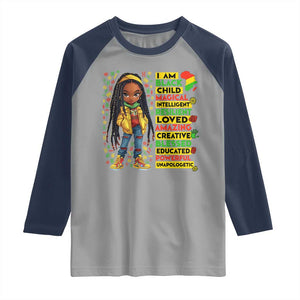 I Am Black Child Raglan Shirt Locd Girl African American Pride Black History Month TS02 Sport Gray Navy Print Your Wear