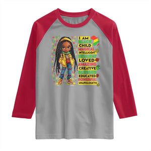 I Am Black Child Raglan Shirt Locd Girl African American Pride Black History Month TS02 Sport Gray Red Print Your Wear