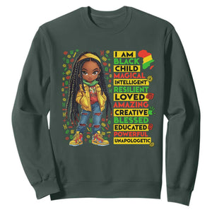I Am Black Child Sweatshirt Locd Girl African American Pride Black History Month TS02 Dark Forest Green Print Your Wear