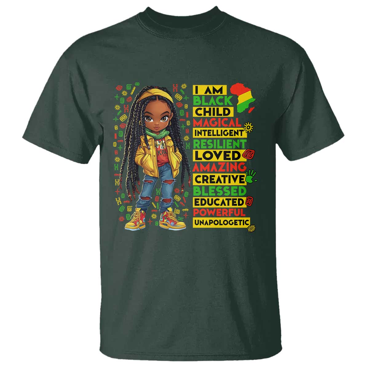 I Am Black Child T Shirt Locd Girl African American Pride Black History Month TS02 Dark Forest Green Print Your Wear
