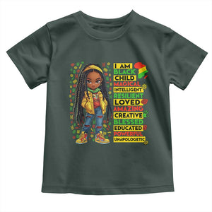 I Am Black Child Toddler T Shirt Locd Girl African American Pride Black History Month TS02 Dark Forest Green Print Your Wear