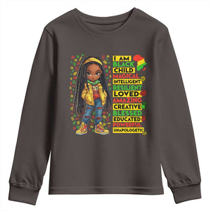 I Am Black Child Youth Sweatshirt Locd Girl African American Pride Black History Month TS02 Dark Chocolate Print Your Wear