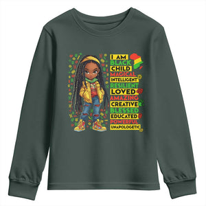 I Am Black Child Youth Sweatshirt Locd Girl African American Pride Black History Month TS02 Dark Forest Green Print Your Wear