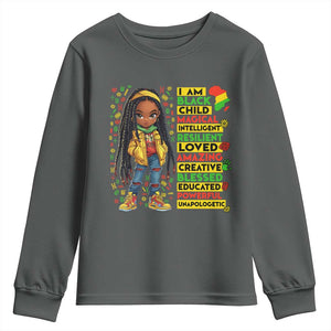 I Am Black Child Youth Sweatshirt Locd Girl African American Pride Black History Month TS02 Dark Heather Print Your Wear
