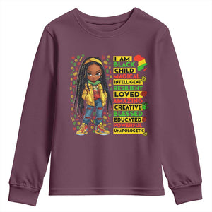 I Am Black Child Youth Sweatshirt Locd Girl African American Pride Black History Month TS02 Maroon Print Your Wear