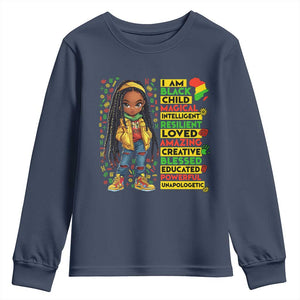 I Am Black Child Youth Sweatshirt Locd Girl African American Pride Black History Month TS02 Navy Print Your Wear