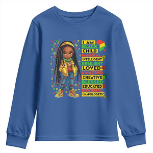 I Am Black Child Youth Sweatshirt Locd Girl African American Pride Black History Month TS02 Royal Blue Print Your Wear