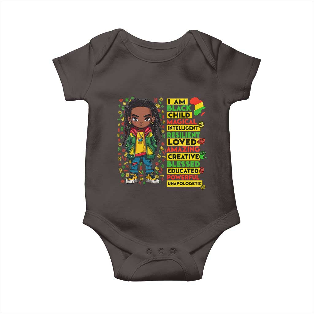 I Am Black Child Baby Onesie Locd Boy African American Pride Black History Month TS02 Dark Chocolate Print Your Wear