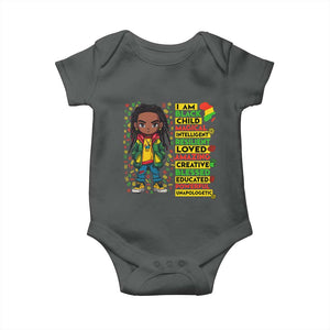 I Am Black Child Baby Onesie Locd Boy African American Pride Black History Month TS02 Dark Heather Print Your Wear