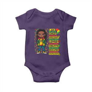 I Am Black Child Baby Onesie Locd Boy African American Pride Black History Month TS02 Purple Print Your Wear