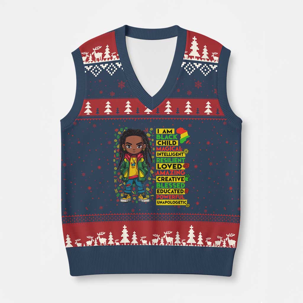 I Am Black Child V-Neck Knit Sweater Vest Locd Boy African American Pride Black History Month TS02 Navy Red Print Your Wear