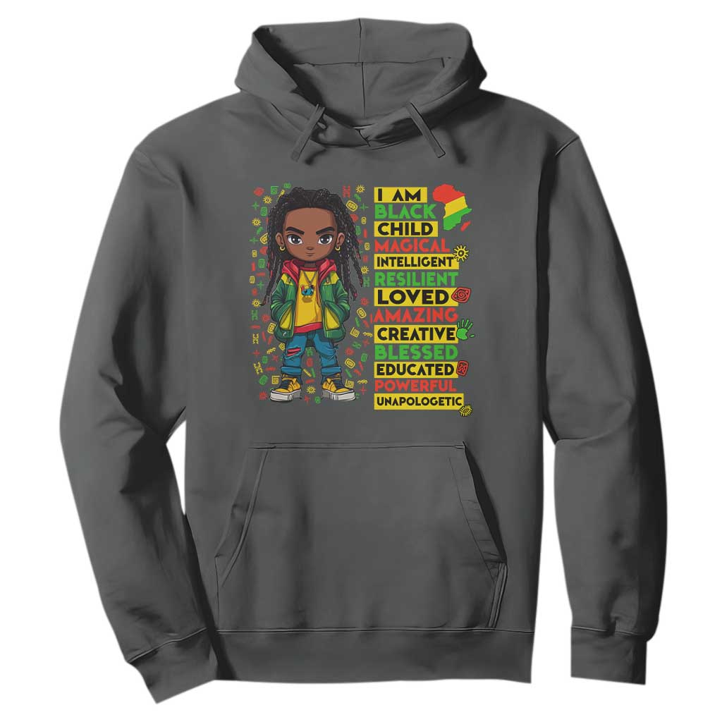 I Am Black Child Hoodie Locd Boy African American Pride Black History Month TS02 Dark Heather Print Your Wear