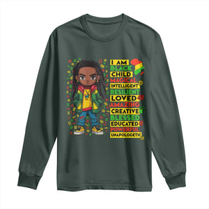 I Am Black Child Long Sleeve Shirt Locd Boy African American Pride Black History Month TS02 Dark Forest Green Print Your Wear