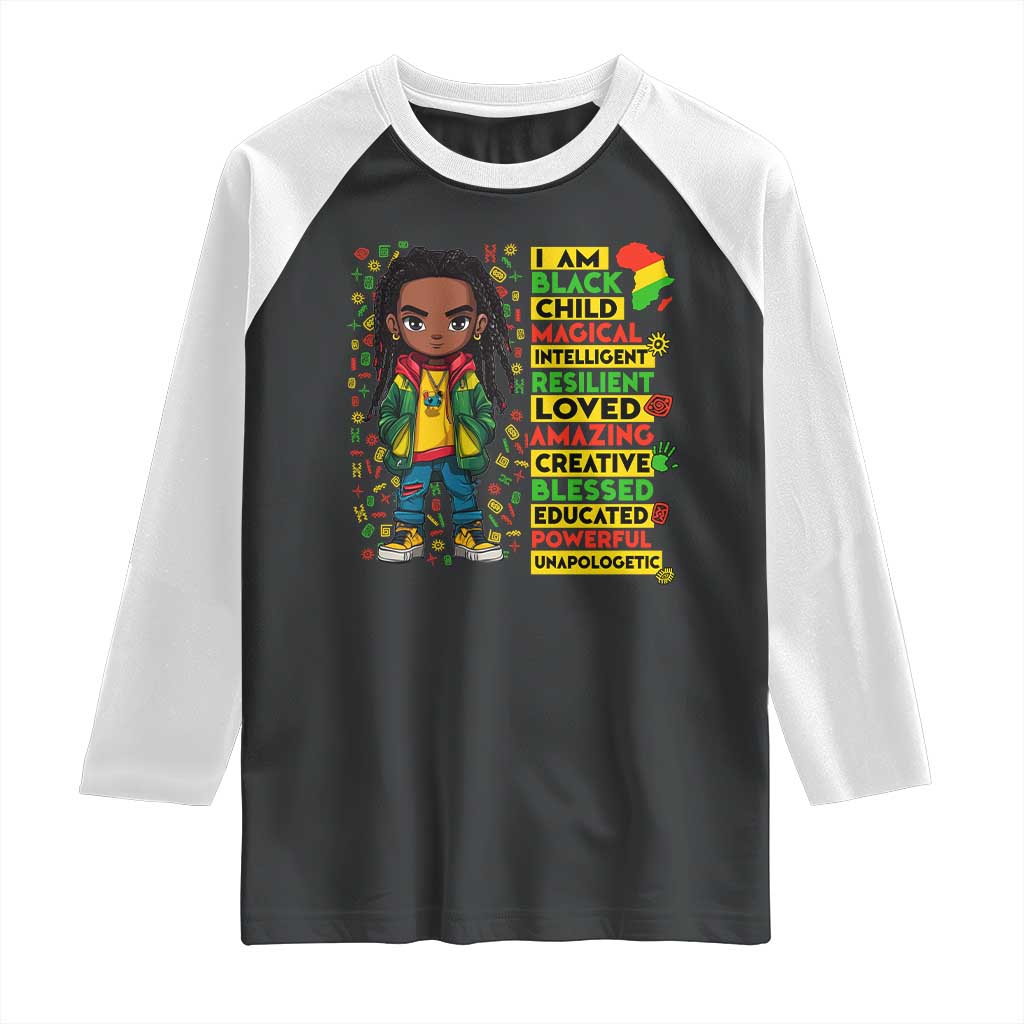 I Am Black Child Raglan Shirt Locd Boy African American Pride Black History Month TS02 Black White Print Your Wear