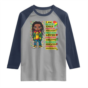I Am Black Child Raglan Shirt Locd Boy African American Pride Black History Month TS02 Sport Gray Navy Print Your Wear