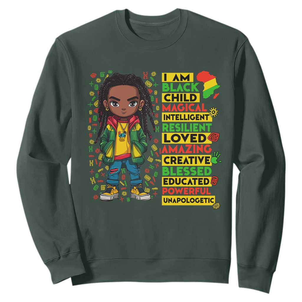 I Am Black Child Sweatshirt Locd Boy African American Pride Black History Month TS02 Dark Forest Green Print Your Wear