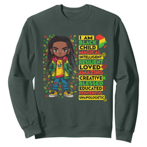 I Am Black Child Sweatshirt Locd Boy African American Pride Black History Month TS02 Dark Forest Green Print Your Wear