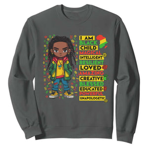 I Am Black Child Sweatshirt Locd Boy African American Pride Black History Month TS02 Dark Heather Print Your Wear