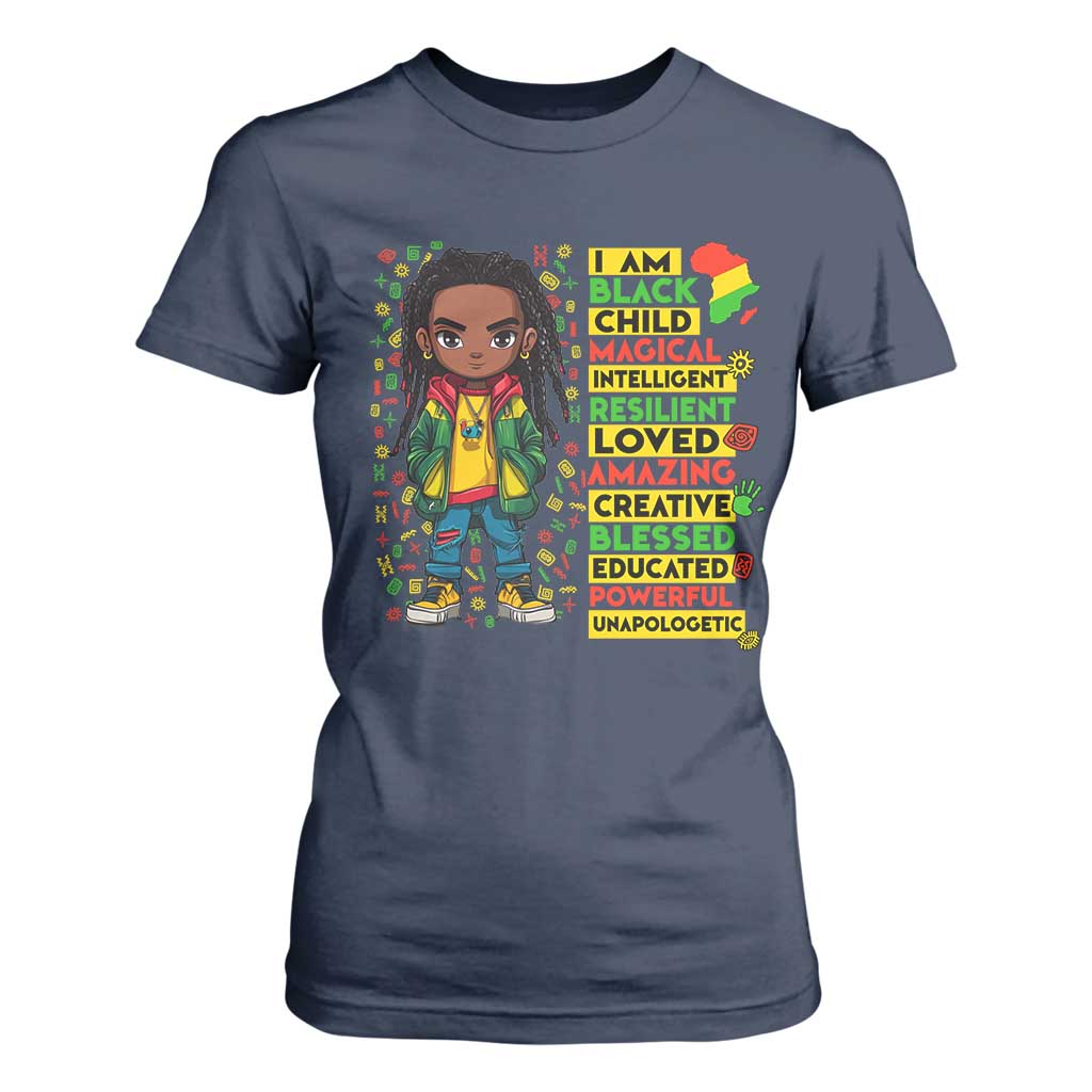 I Am Black Child T Shirt For Women Locd Boy African American Pride Black History Month TS02 Navy Print Your Wear