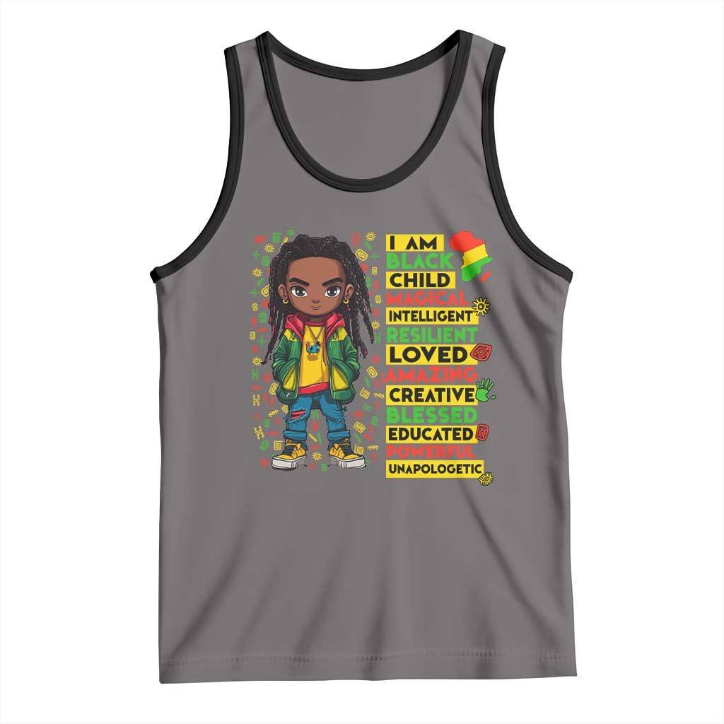 I Am Black Child Tank Top Locd Boy African American Pride Black History Month TS02 Deep Heather Black Print Your Wear