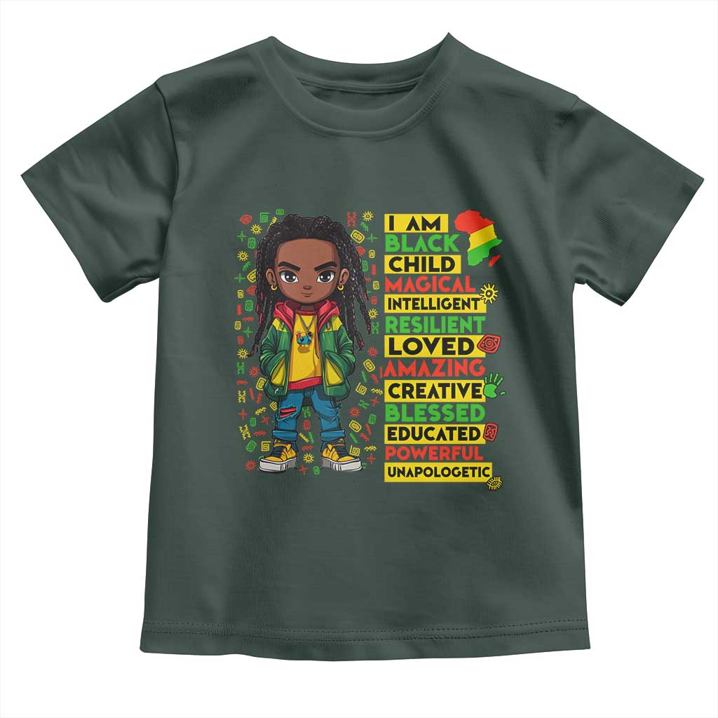 I Am Black Child Toddler T Shirt Locd Boy African American Pride Black History Month TS02 Dark Forest Green Print Your Wear