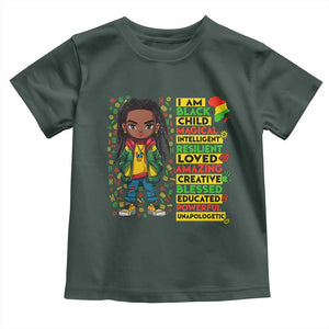I Am Black Child Toddler T Shirt Locd Boy African American Pride Black History Month TS02 Dark Forest Green Print Your Wear