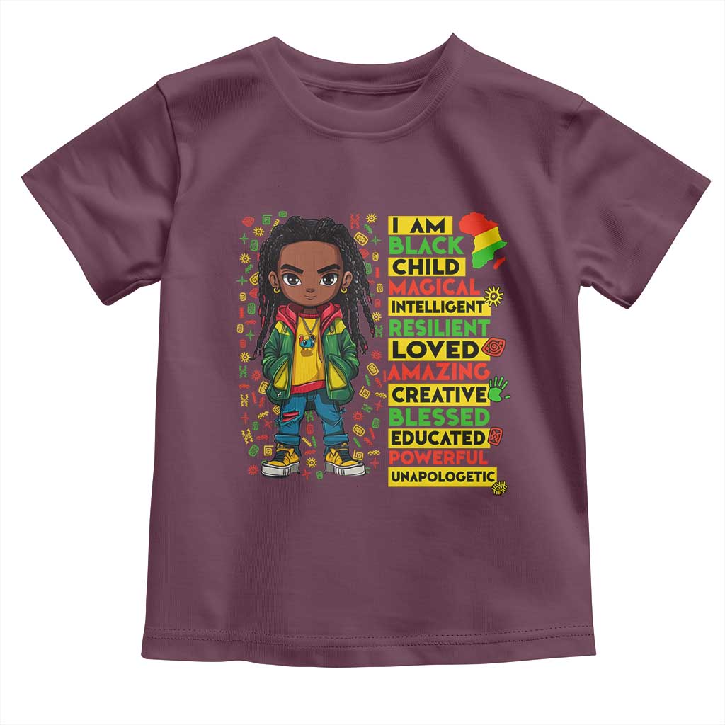 I Am Black Child Toddler T Shirt Locd Boy African American Pride Black History Month TS02 Maroon Print Your Wear