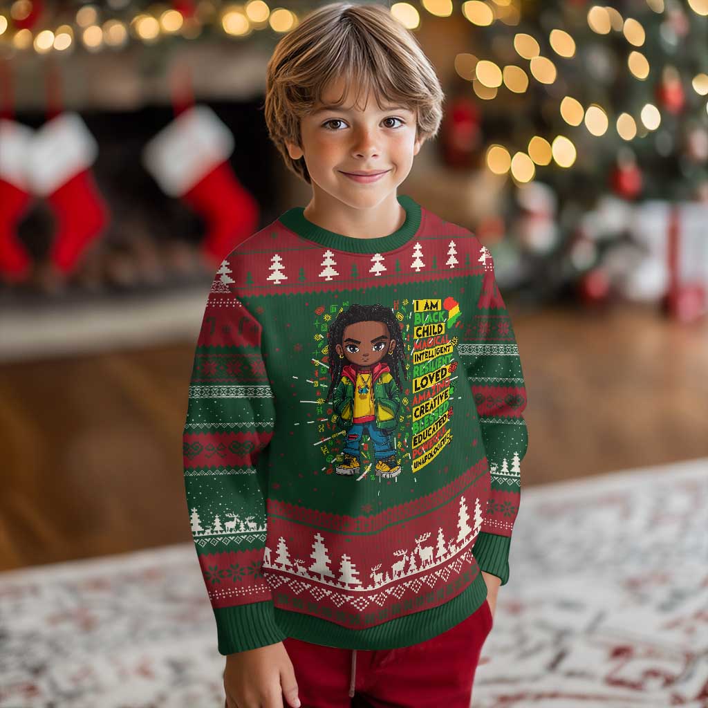 I Am Black Child Knit Sweatshirt Locd Boy African American Pride Black History Month TS02 Christmas Print Your Wear