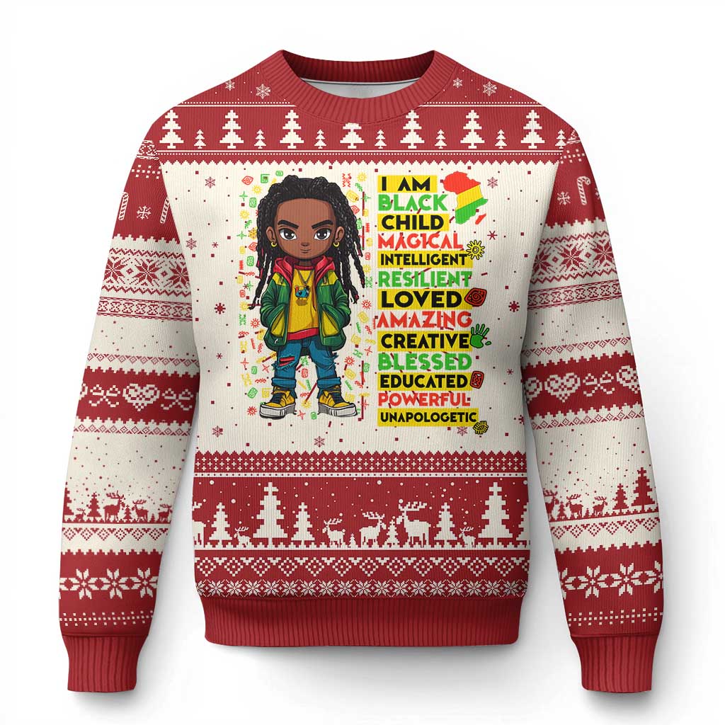 I Am Black Child Knit Sweatshirt Locd Boy African American Pride Black History Month TS02 Red Print Your Wear