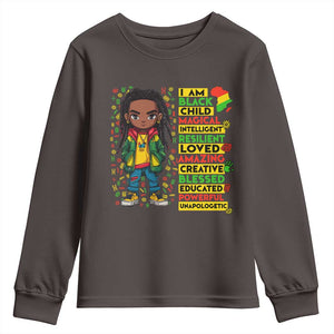 I Am Black Child Youth Sweatshirt Locd Boy African American Pride Black History Month TS02 Dark Chocolate Print Your Wear